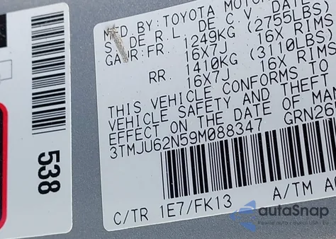 2009 Toyota Tacoma Prerunner V6 from USA, damaged, VIN 3TMJU62N59M088347
